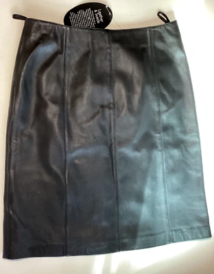 Falda de cuero negra Spiegel nueva con etiquetas talla 10 totalmente forrada línea A hasta la rodilla clásica Foto 1 de 4