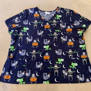 Scrubstar Halloween sloth top 3X women’s active stretch Dia de los muertos - Picture 1 of 4