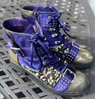 Shoe Republic La- Patchwork Combat Boots- Size 8- Metallic Gold- Purple- New