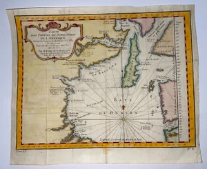 MAPA ANTIGUO DE CANADÁ HUDSON BAY 1753 NICOLAS BELLIN SIGLO XVIII - Imagen 1 de 6