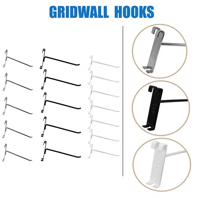 4",6",8",12" Long Gridwall Hooks Grid Panel Display Wire Metal-BLACK,CROME,WHITE - Image 1 of 2