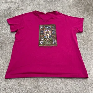 LAT Live And Tell Graphic T-Shirt Womens 2XL Pink Short Sleeve V-Neck Tee Casual - Picture 1 of 12