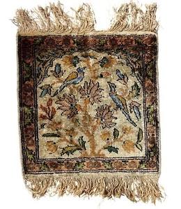 Vintage Handgewebt Orientalisch Vogel Blumen Baum Leben Wandteppich Teppich 21" x 21" Fransen - Bild 1 von 13