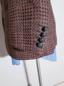 Vtg 40S Zanetti Navy Blue Orange Tooth CheckTweed Blazer Jacket Sport Coat Italy - Picture 1 of 8