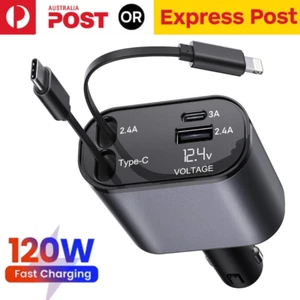 4 IN 1 Retractable Car Charger Cable Dual Port USB-C PD Fast Charging Adapter AU - Picture 1 of 12
