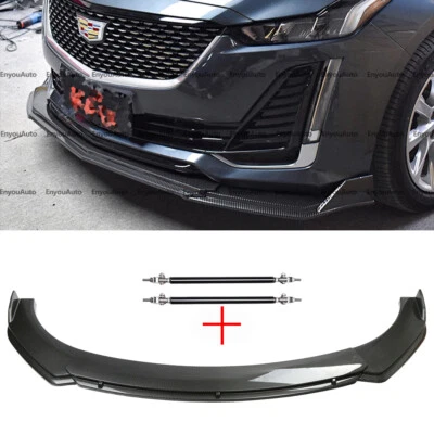 For Cadillac XT4 XT5 XT6 Front Bumper Lip Spoiler + Strut Rods Carbon Fiber Foto 1 de 4