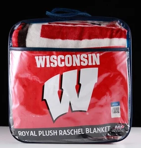 New University of Wisconsin Royal Plush Raschel Blanket 60 in x 80 in - Picture 1 of 4
