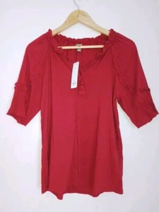 NWT Sussan Ladies Red Boho Blouse Viscose Cotton Top Size 6 - Picture 1 of 5