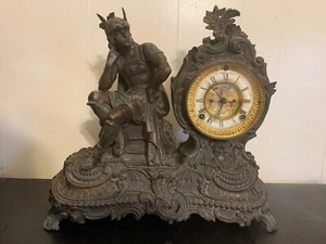 antique 1890s Ansonia Mercury Figural Metal Statue Mantle Open Escapement Clock - Picture 1 of 12