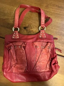 CHI Carlos Falchi Soft Lambs leather And Snake Leather Shoulder Bag Red - Picture 1 of 13