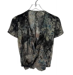 Balenciaga Marble Print Crossover Tie Short Sleeve Blouse Size 36 EU (US 4) - Picture 1 of 10