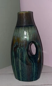 German Mid-Century Green, Brown, Blue Drip Glazed Cutout Form Ceramic Vase - Picture 1 of 3