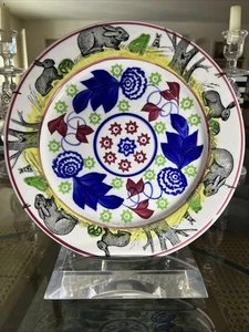 Staffordshire Stick Spatter Rare Rabbitware Rabbits And Frogs Plate c1900 - Picture 1 of 7