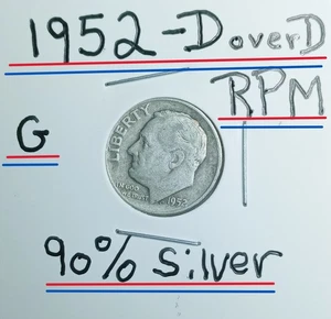 1952 D Roosevelt Dime Error Heavy D over D RPM90% Silver Good Condition Look See - Picture 1 of 10