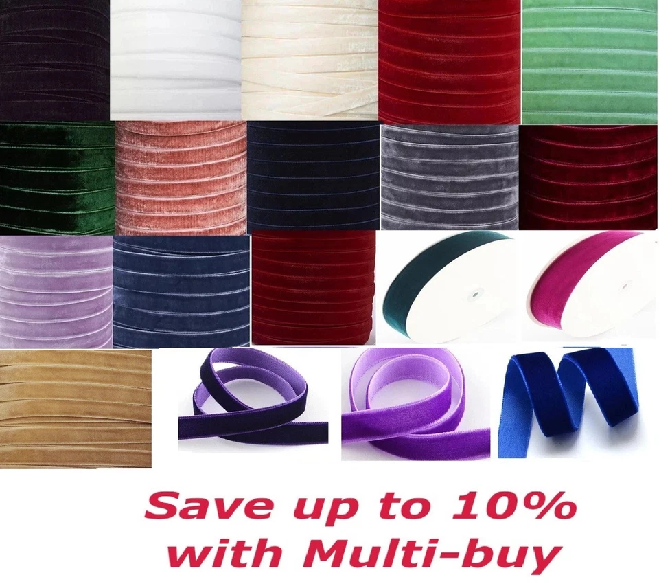 Velvet Ribbon 10mm or 25mm Width - Choose Colour and Length - UK Seller - Image 1 of 1