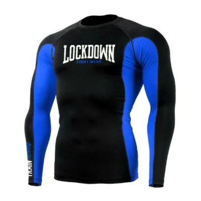 Lockdown Rashguard Compression Base Layer Top Running Cycling MMA - Black/Blue - Image 1 of 2