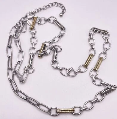 Cinturón de cadena industrial Chico’s plateado dorado clip de papel moderno mezclado metal Foto 1 de 4