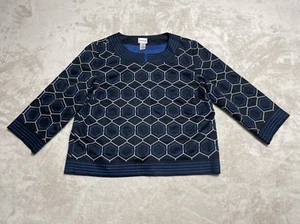 Chicos Top Womens Medium 1 Blue Geometric Floral 3/4 Sleeve Snap Close Blouse - Picture 1 of 7