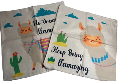 Llama Cactus Throw Toss Pillow Covers Room Decor 17”x17” New Set of 2 Script - Image 1 of 4
