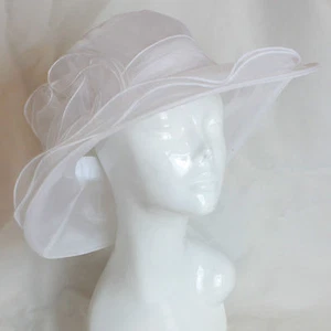 Large Hat Fascinator Weddings Ladies Day Race Royal Ascot Hatinator Brim Organza - Picture 1 of 27