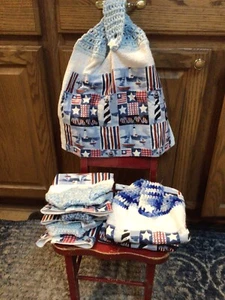 Lighthouse & Sailboat Patriotic Kitchen Hang Hand Towel Crochet Handmade - Picture 1 of 1