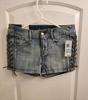 NWT American Rag Cie denim short shorts with suede side lacing - size 5 - Image 1 of 4