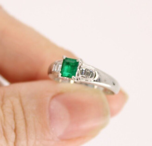 Platinum 56 Ct. Emerald 0.26 Ct. Tw. Diamond  Engagement Ring Size 6 & 1/2
