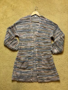 American Eagle Sweater Long Cardigan Pink Blue Open Front Duster Oversized XS - Picture 1 of 7