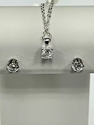 New EFFY Signed 925 Sterling Silver Clear CZ Earrings, Pendant, Chain 18 Inches - Image 1 of 4