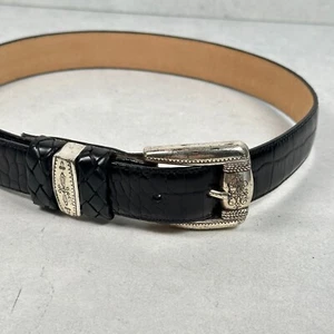 De Colección Cinturón Brighton Mujer Pequeño Cuero Negro Piel de Serpiente Floral Hebilla Occidental EE. UU. - Imagen 1 de 11