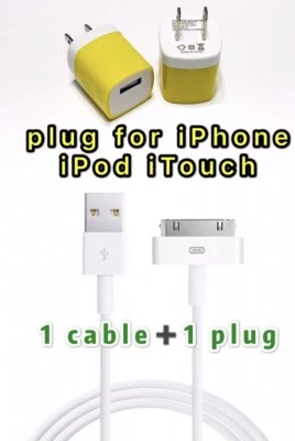 USB Charger Cable +Color Wall Plug Charger for For iPhone 4 4G 4S 3GS iPod Nano - Image 1 of 4