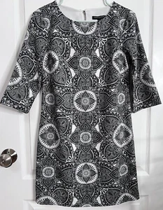 Banana Republic Women's Dress Size 0 Geometric 3/4 Sleeve Black White - Picture 1 of 12