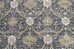 WILLIAM MORRIS CURTAIN FABRIC Montreal 1.6 METRES CHARCOAL/MUSTARD LINEN BLEND - Picture 1 of 8