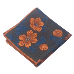 Dark Brown with Orange & Blue Floral Pocket Square - Picture 1 of 1