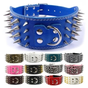 Cuello de perro con clavos ajustable de cuero PU 3" de ancho Pitbull Boxer Mastín - Imagen 1 de 21