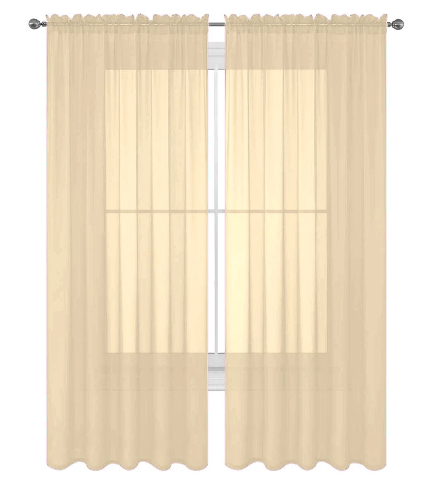 2 Pack Fully Stitched Sheer Window Curtain Panel Drapes 63" 84" 95" 108" 120"L - Image 1 of 1