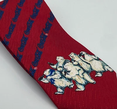Corbata Coca Cola Polar Bears para hombre roja azul vintage 56" longitud corta Foto 1 de 3