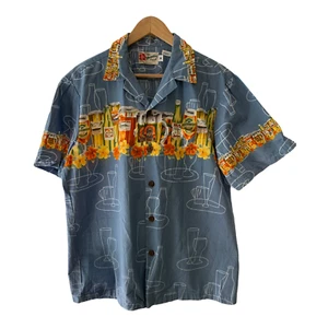 Camisa abotonada Hilo Hattie M botellas de cerveza azul cócteles hawaiano Aloha - Imagen 1 de 4