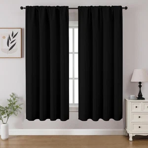 CUCRAF Black Blackout Curtains 54 inch Length 2 Panels Set, Rod Pocket Room D... - Picture 1 of 9