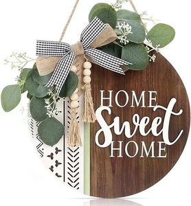 Welcome Sign Front Door Wreath Porch Decor Wooden Home Sweet Home Boh - Picture 1 of 4