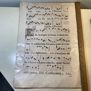 "Manuscrito de partituras católicas de doble cara latinas medievales c1550 19""x13""" - Imagen 1 de 12