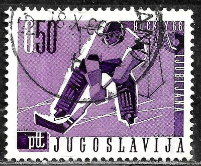HICK GIRL - SELLO USADO YUGOSLAVIA SC#799 1966 JUGADOR DE HOCKEY SOBRE HIELO L360 Foto 1 de 2