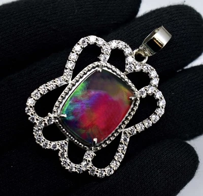 Splendido ciondolo in argento sterling 925 massiccio 20 ct + opale di fuoco... - Immagine 1 di 4