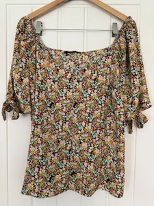 George Floaty Floral Top, V-neck, Puff Tie Sleeve Size 16 - Picture 1 of 4