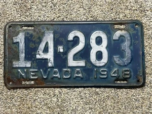 1948 NEVADA Nummernschild *** '48 NV ** SILBER AUF MARINEBLAU ** Shorty ! - Bild 1 von 2