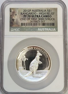2012 P Australia $1 Dollar Kangaroo High Relief NGC PF 70 Ultra Cameo Thick Slab - Picture 1 of 2