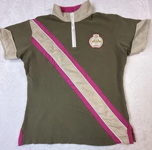 Equine Couture~ Women's Military Olive Green & Pink 1/4 Zip Short Sleeve Medium - Foto 1 di 8