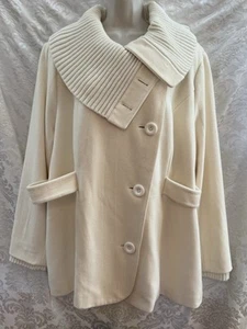 Lane Bryant Wollmischung Mantel ~ Größe 26/28 ~ Elfenbein L/S Knopfleiste Oversize Kragen - Bild 1 von 9