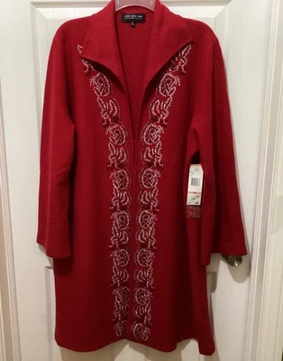 Jones New York Red Embroidered Wool Longline Coat/ Cardigan  Jacket ~3X~NWT - Image 1 of 4