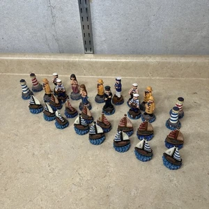 Nautical Chess Set Mermaid Dolphin Sailor Pirate Lighthouse Missing One Pawn - Picture 1 of 6